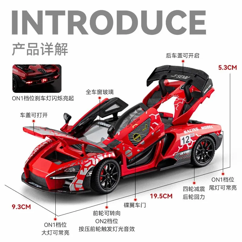 1:24 McLaren Senna Racing Livery Alloy Diecast Supercar Open Doors Shock Absorption Steering Light Sound Desktop CollectibleGift