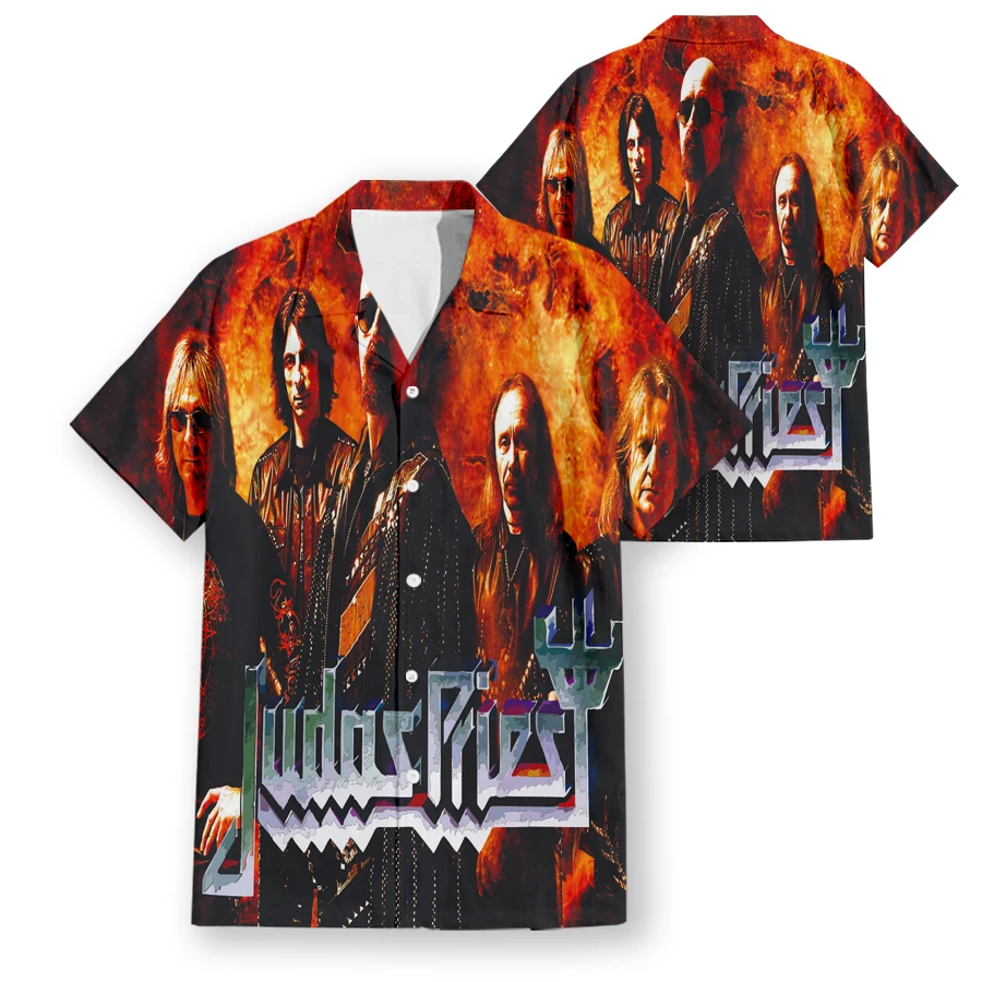 Phechion Hawaiian Short Sleeve Men\'s Shirt Judas Priest Rock Band 3D Printed Casual Shirts Fashion Men Tops W15