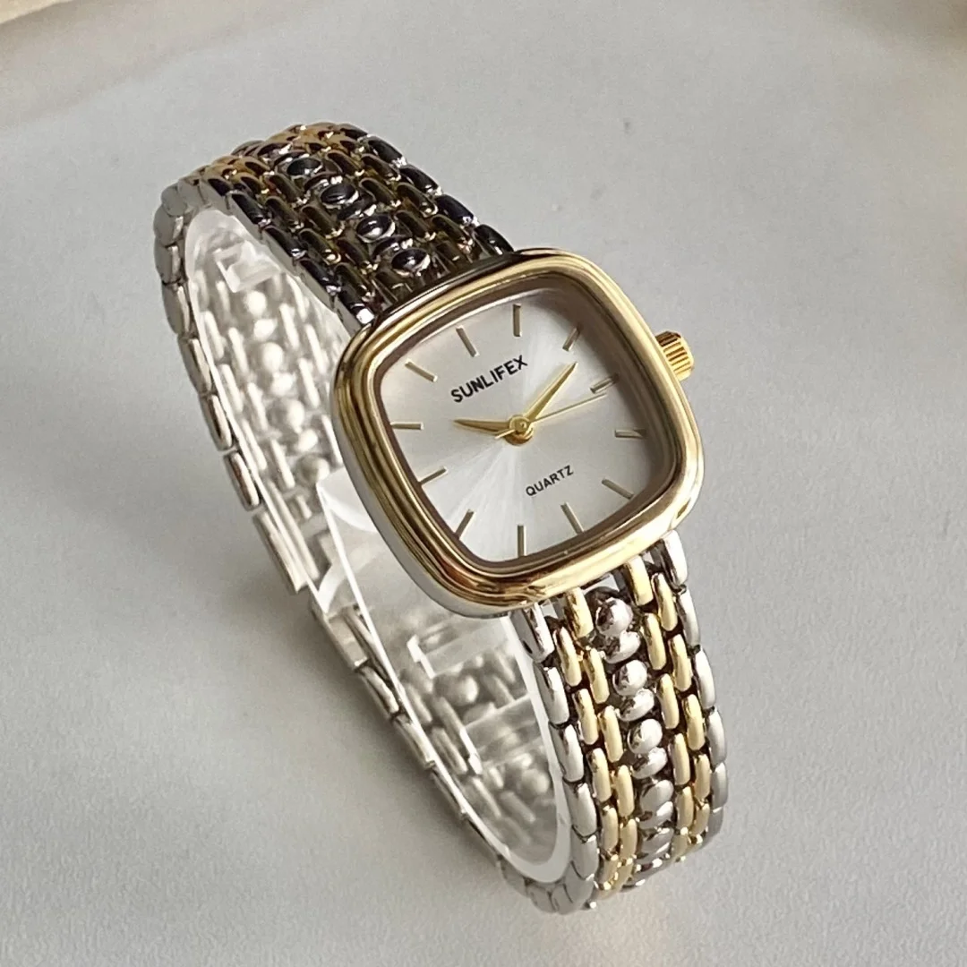 Sunlifex ساعة كوارتز بسيطة للنساء ساعات مربعة فستان سوار سلسلة ساعة يد للسيدات ساعة نسائية Relogio Feminino