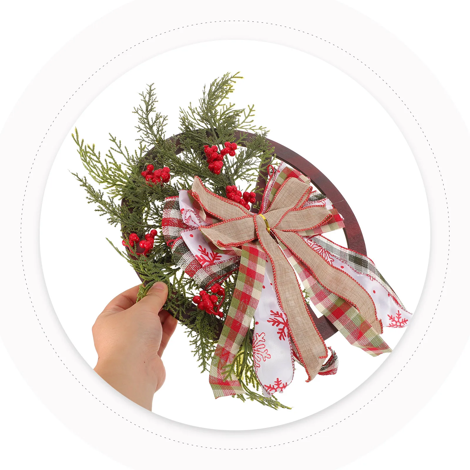 

Wooden Wheel Christmas Wreath Ideal Size Rustic Holiday Seasonal Door Decoration Reusable Xmas Garland Indoor Outdoor Front Door