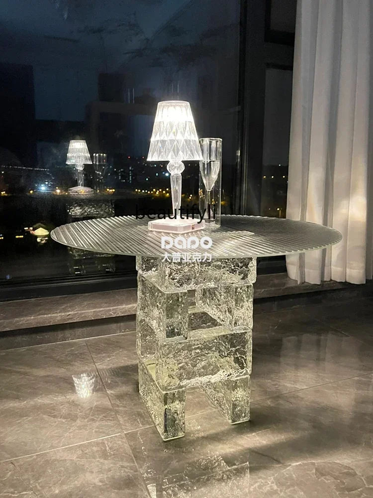 

Creative Simple Transparent Acrylic Tea Table Light Luxury round Living Room Glass Side Table Bar B & B Small Table furnitur A1