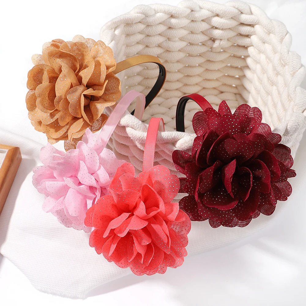 1PC Flower Ball Headbands for Girl Colourful Chiffon Hair Hoop Headwears Hairband Festival Dress Up Kids Hair Accessories