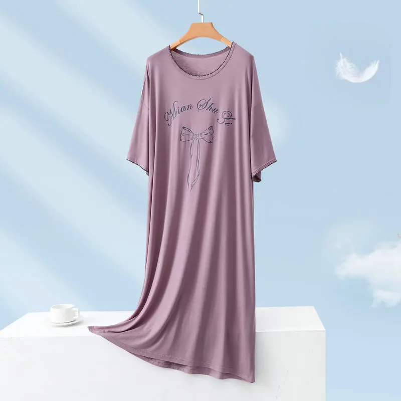 

Modal Night Dress For Woman Summer Thin Loose Short Sleeve Sleepwear Women's Nightgowns Sleeping Dress Room Wear Ladies