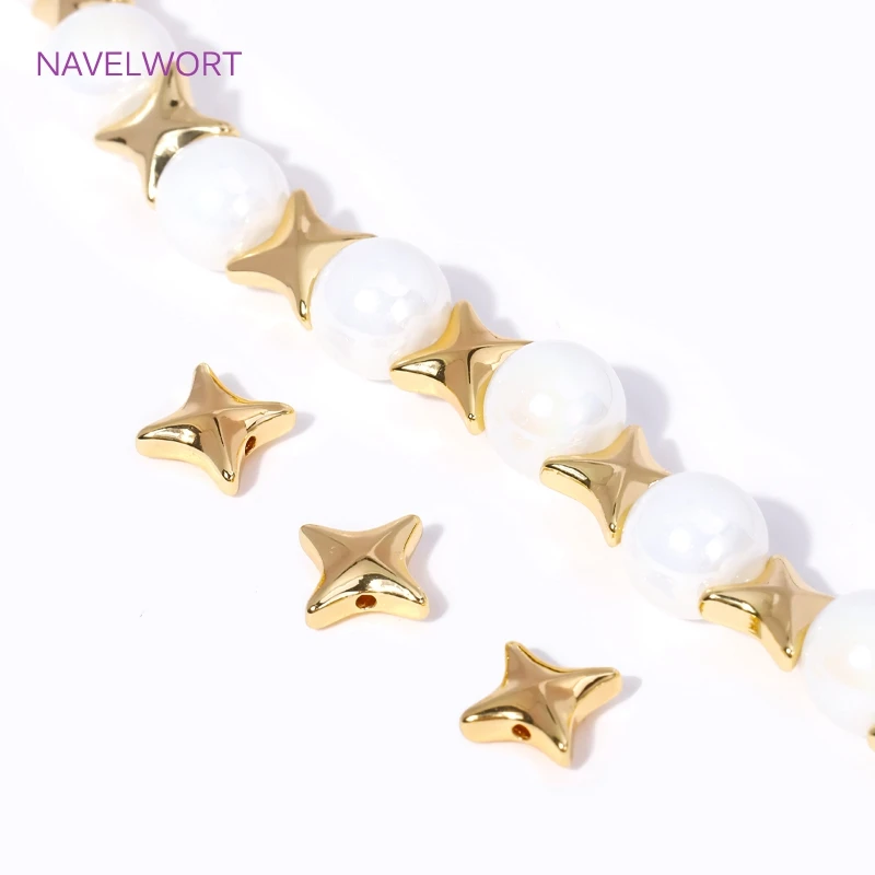 18K Gold Plated Brass Star /X shape Spacer Beads,For Jewelry Making Supplies Handmade DIY Beaded Material Findings Wholesale