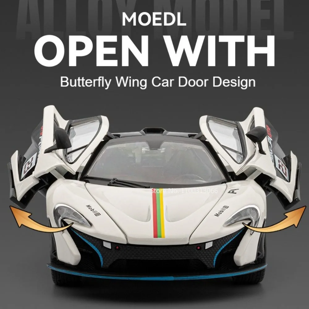 1:24 P1 720S modelos de coches deportivos juguetes aleación Diecast rueda tirar hacia atrás vehículos en miniatura puertas coche abierto para niños regalos de cumpleaños