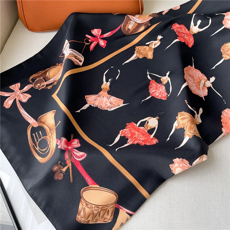 Lady Scarf Ballet Girl Print Designer New Large Square Scarves 90cm Thin Twill Silk Shawl Headscarf Luxury Brand 2024 Fashion