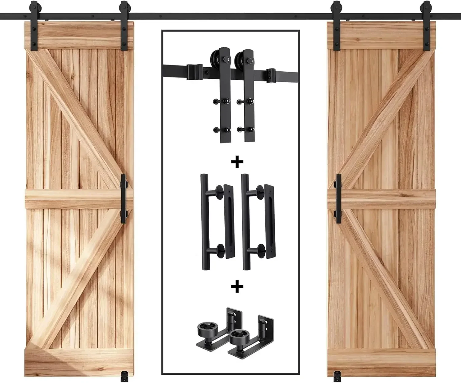 10 FT Double Sliding Barn Door Track and Handle Hardware Kit,Straight Pulley,Slide Smoothly Quietly,Easy Install (10FT Track Kit