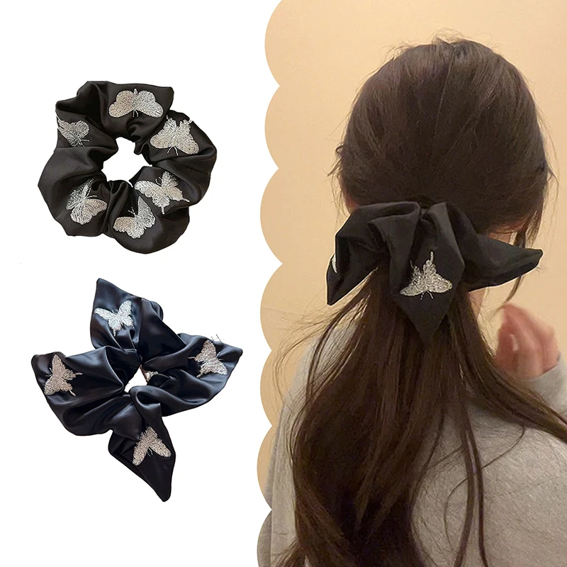 

Embroidered Butterfly Large Intestine Hair Ring Fashion Retro Bow Printed Hair Hoop For Women Simple All-match Hair Accessories