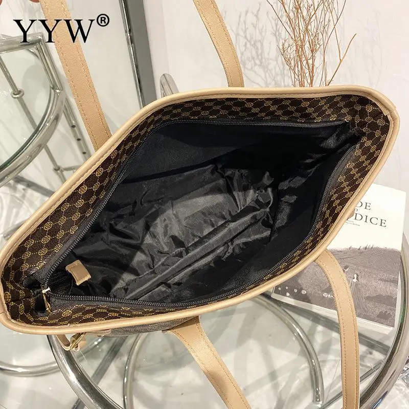 Fashion Printed PU Leather Tote Handbag Women Large Capacity Trend Luxury Designer Shopper Commuting Work Single Shoulder Bags