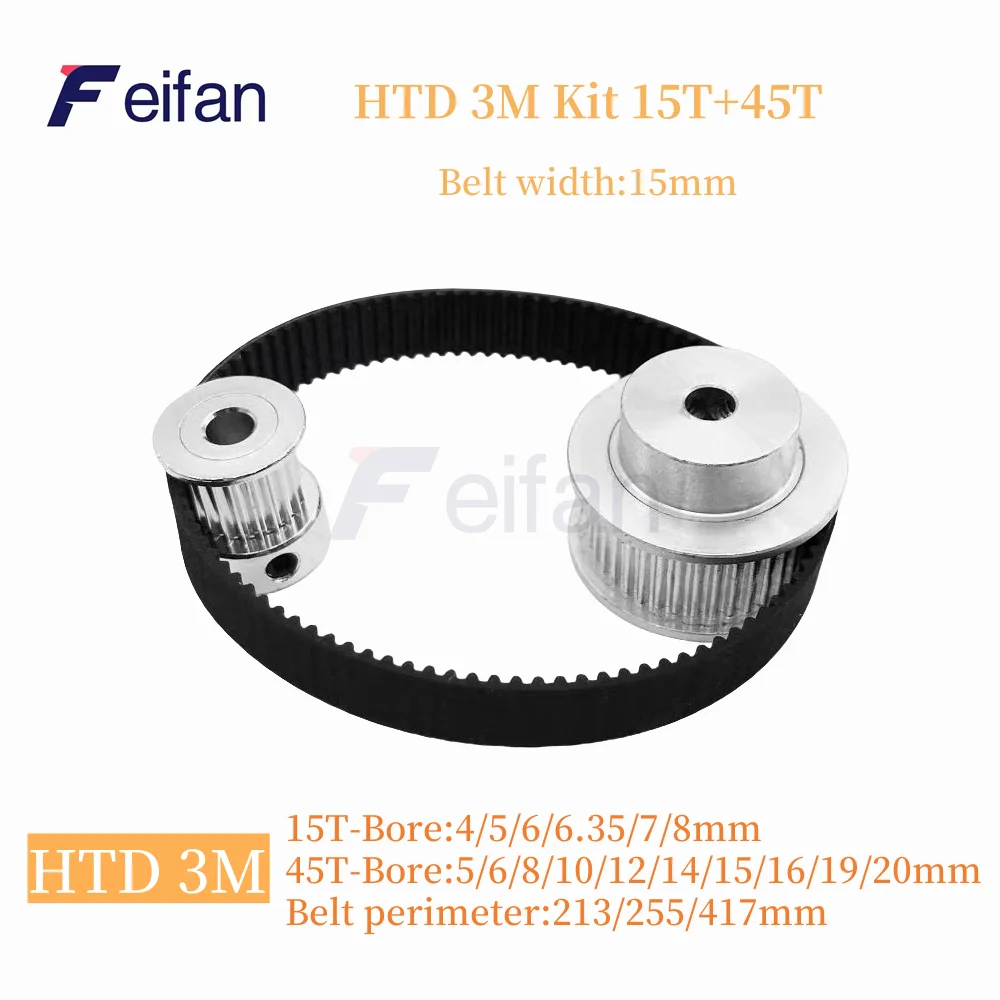 

45Teeth 15Teeth HTD 3M Belt Pulley Set 15 Teeth ,Belt Width 15mm 45 Teeth 3M Timing Pulley Set 45T HTD3M Synchronous Wheels 15T,