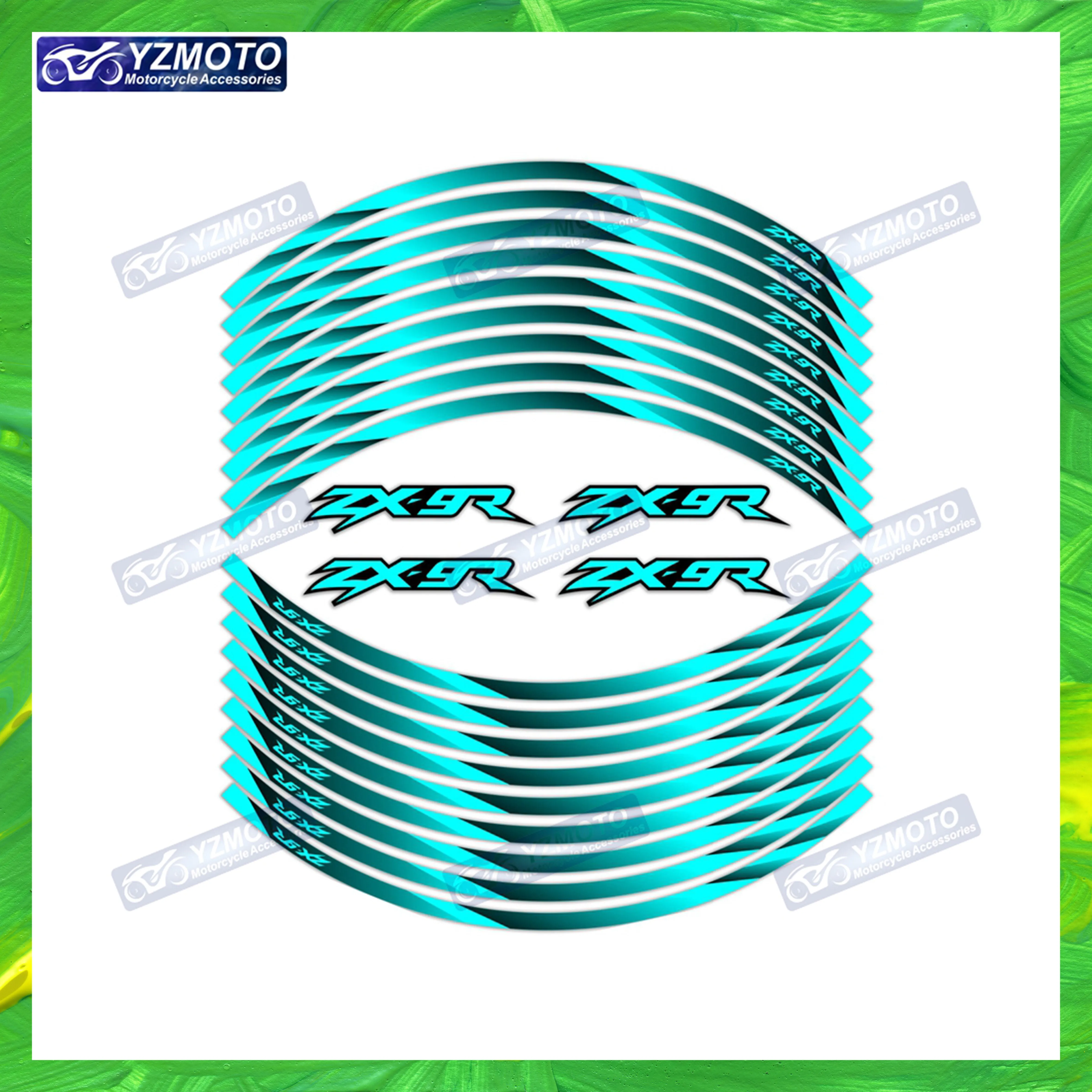 

Для мотоцикла ZX-9R ZX9R 17-дюймовая гоночная наклейка на переднюю и заднюю ступицу колеса, водостойкая светоотражающая декоративная наклейка на обод, наклейка