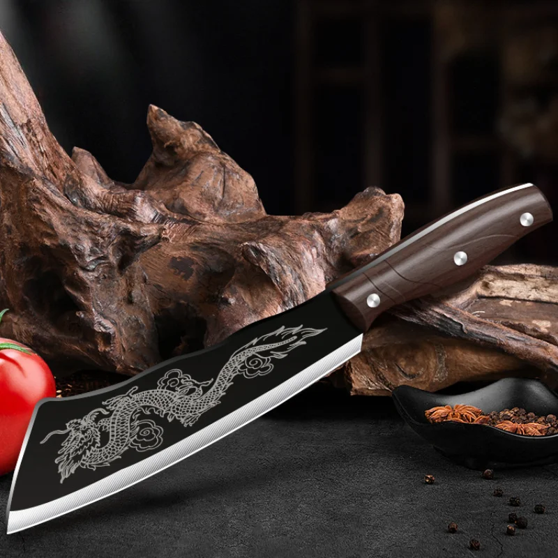 Solid wood handle machete Longquan household bone cutting knife stainless steel sharp bone knife kitchen tools