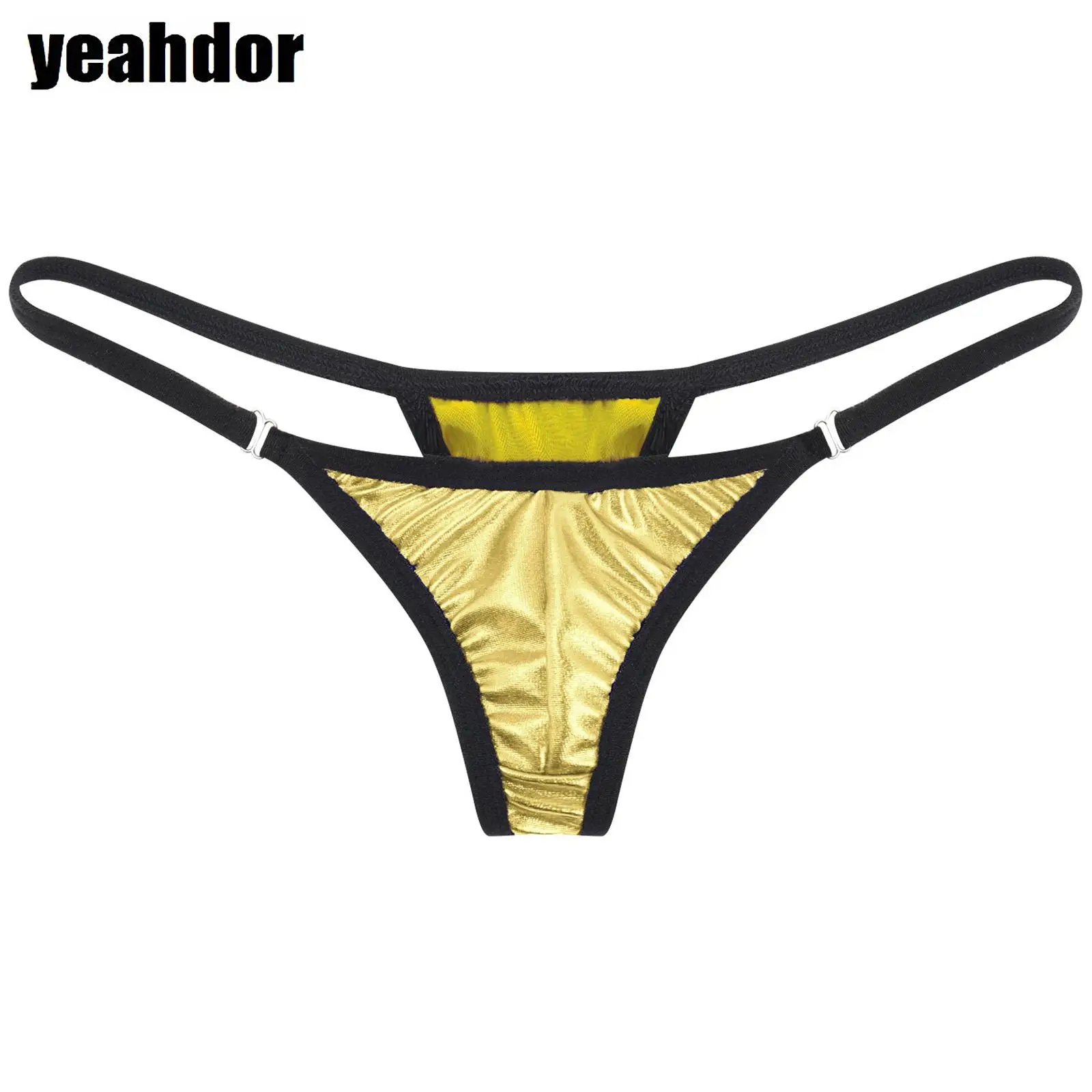 Women Low Rise Micro Thong Briefs Elastic Waistband Glossy Triangle G-string Underwear Bikinis Bottoms Beach T-back Swim Wear