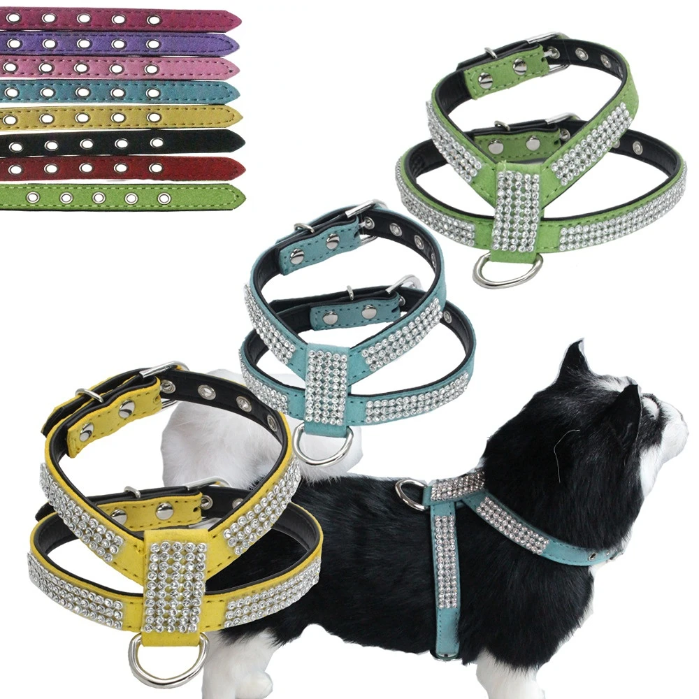 Dog Collar Adjustable Pet Products Pet Necklace Dog Harness Leash Bling Rhinestone Exquisite Crystal Diamond Dog Collar Supplies