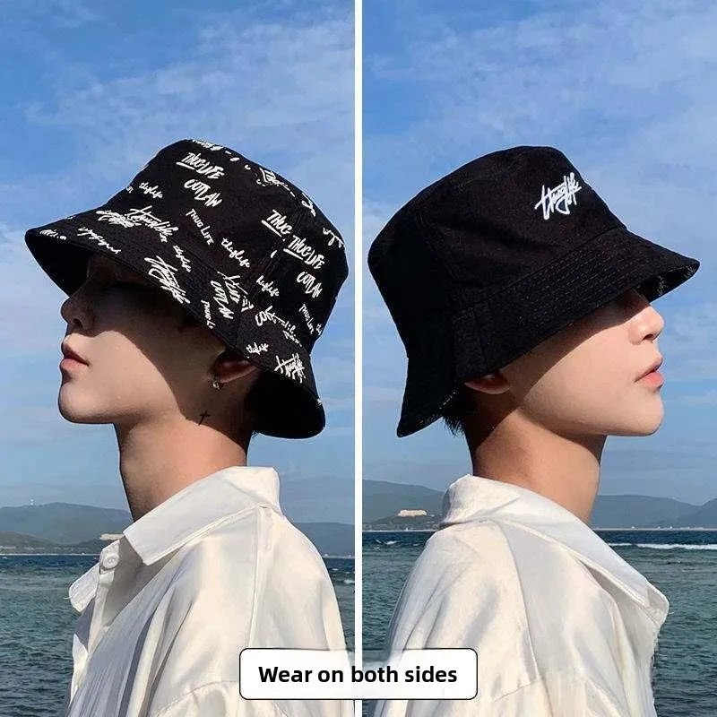 

Unisex Double-Sided Graffiti Fishing Cap UV Protection Spring Summer Anti-UV Hat Casual Style Outdoor Sports Hat PVC Material