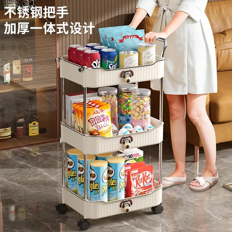 Trolley Storage Racks Movable Snack Storage Shelf for Living Room Kitchen Bathroom Supplies Organizer 2-layer Storage Rack