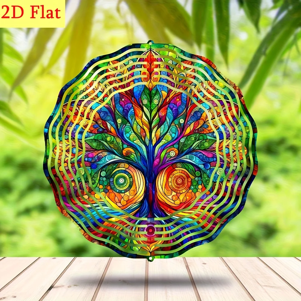CIFbuy 2D Metal Wind Chimes Christmas Halloween Dia De Los Muertos Spinning Tree of Life Outdoor Garden Yard Patio Decor Gift