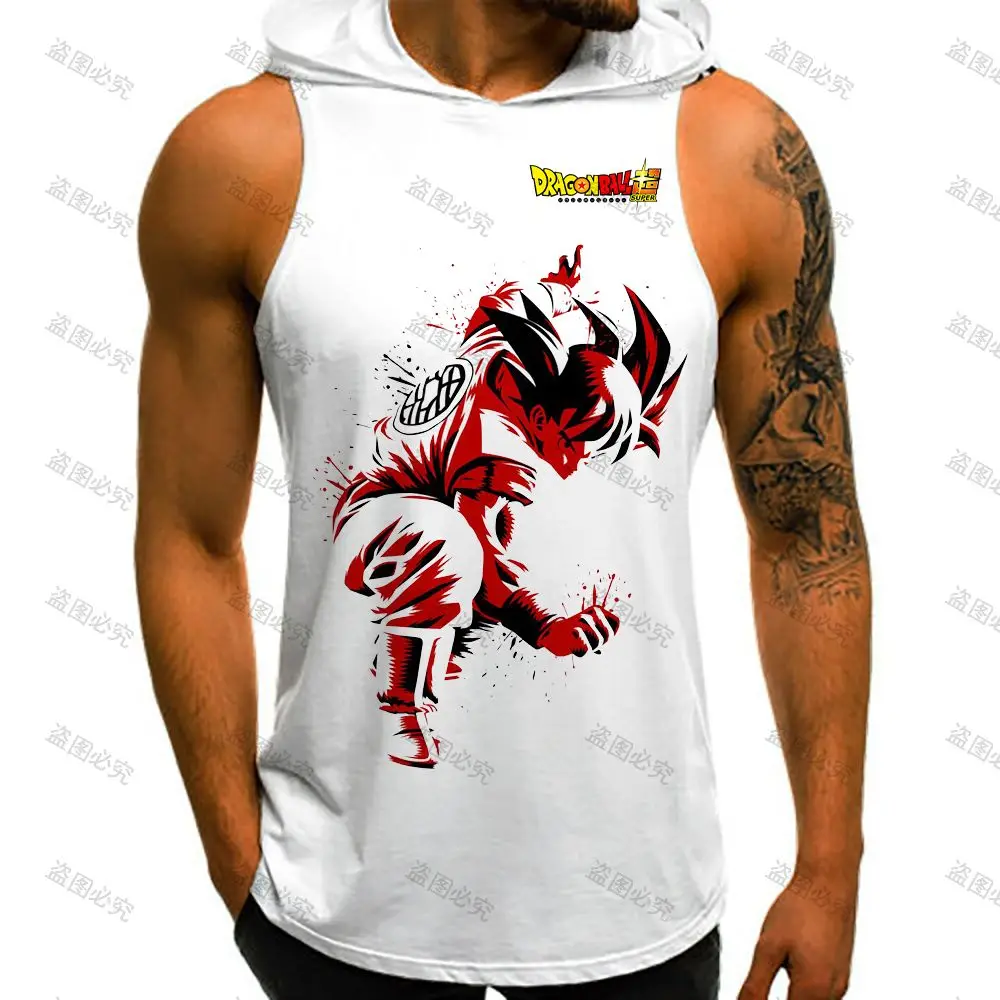 Hooded T-shirt 2022 Dragon Ball Z Sexys Man Mens Muscle Vest With Hood Men's Singlet High Street Streetwear Summer Fashion Anime