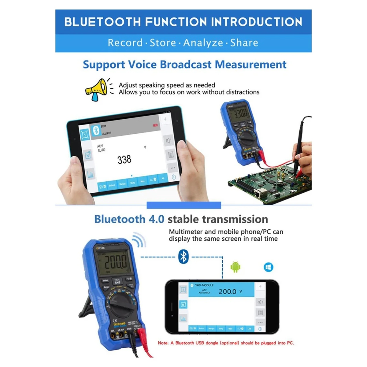 OW18E Smart Digital Multimeter Bluetooth 4 1/2 Digit High Precision LCD with Wireless Connection Data Logging Auto Range