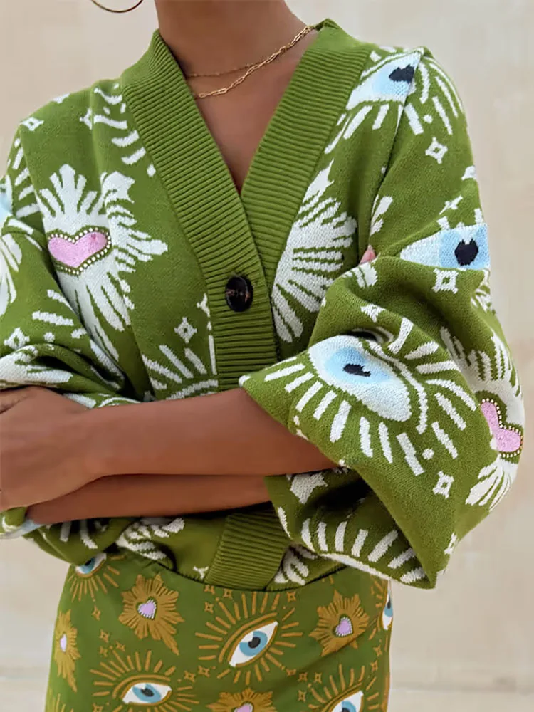 

Модный женский свитер с принтом High Street, 2025 г., сексуальный кардиган с v-образным вырезом и пуговицами, новое зимнее удобное вязаное пальто