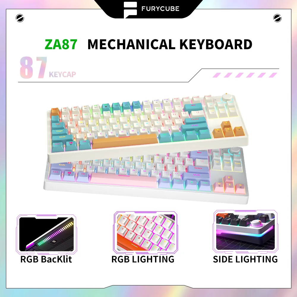 

FURYCUBE 87 Keys ZA87 RGB Mechanical Keyboard PBT Hot Swap Gamer Keyboard Yellow Switch Type-C 5 Pins for Win/Mac/IOS Wired 80%