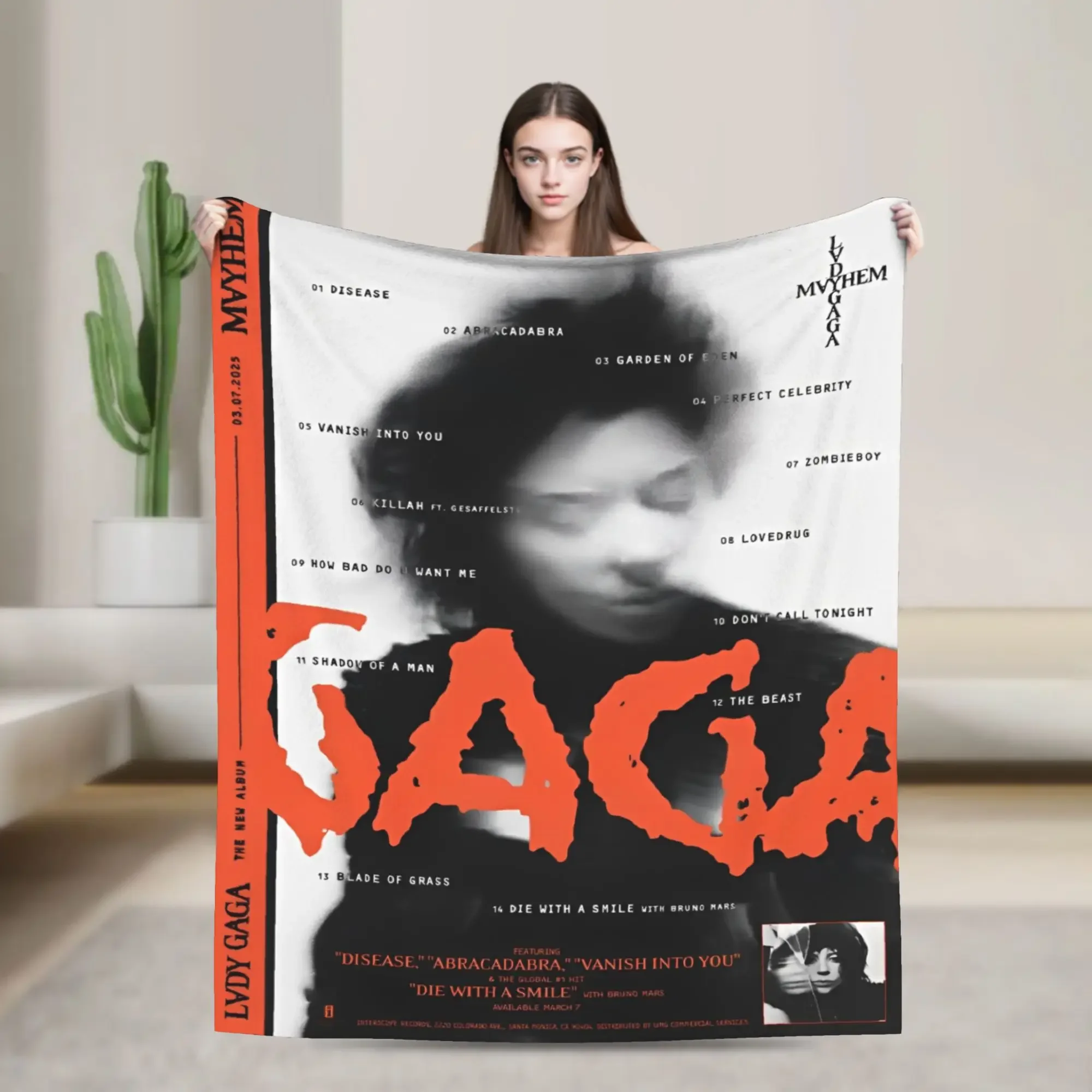 

Плед с принтом альбома Lady Gaga Mayhem для мужчин и женщин, теплый, уютный, пушистый плед для кровати, размеры в разные варианты (например, x дюймов)