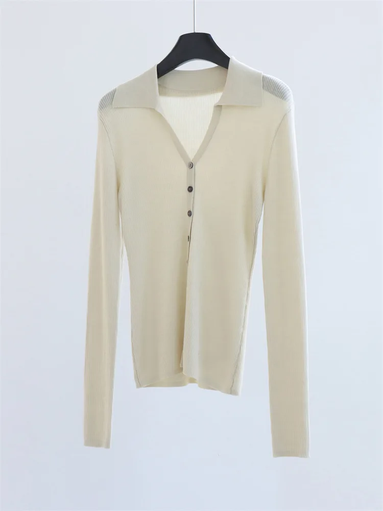 

​ ​ 2025 женский вязаный топ с v-образным вырезом и длинными рукавами, блузка с высокой талией, элегантная офисная одежда, осенняя базовая облегающая рубашка ​ ​