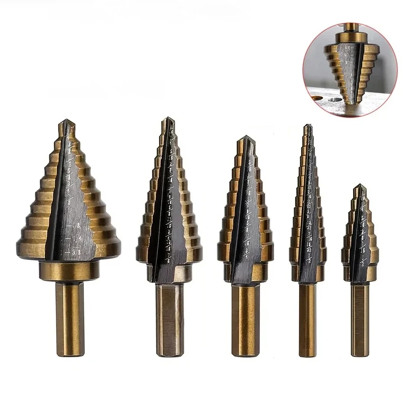 5Pcs HSS 4241 Cobalt Step Drill Bit Set Cone Drill Bit Aluminum Box Metal Drilling Hole Tools for Metal lron Copper Steel & Wood