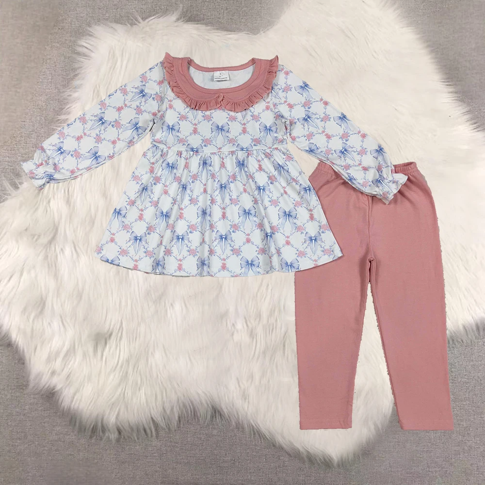 

Baby Girls Floral Bow Tunic And Checked Leggings Set Long Sleeves Clothing Outfit for Girls