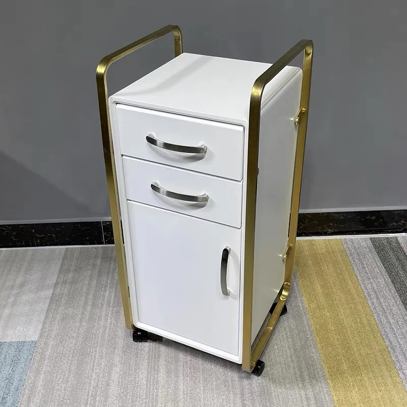 Luxury stainless steel metal gold plated salon barber trolley with directional wheels for barber shop