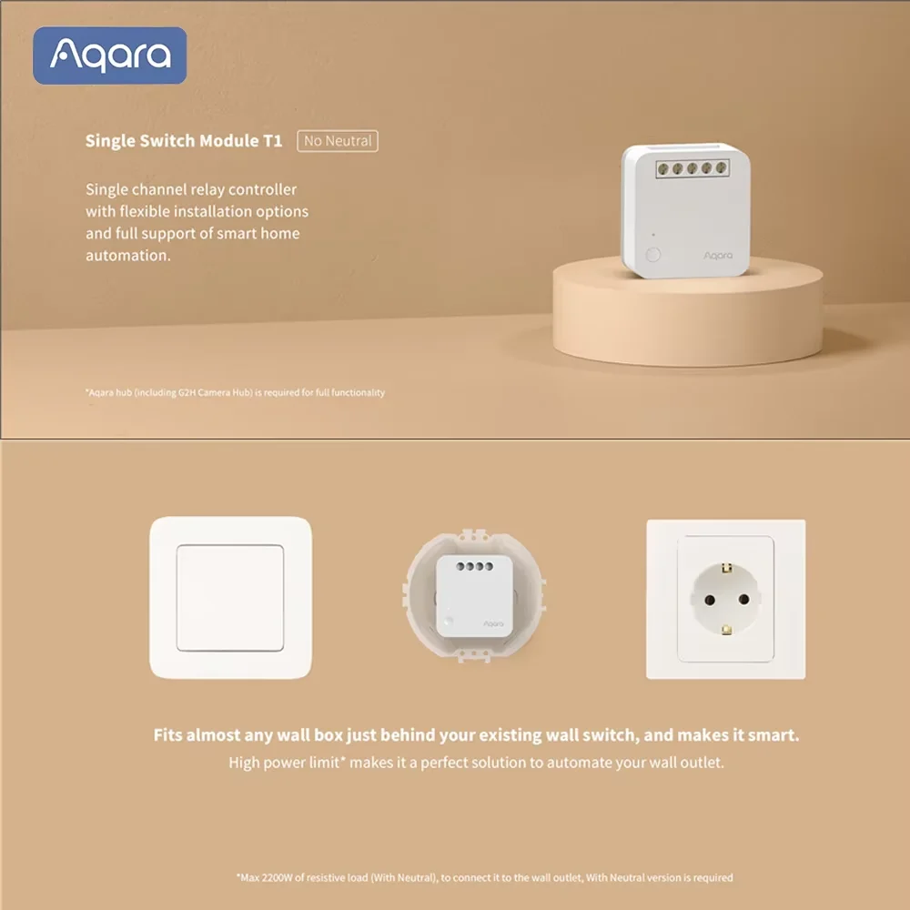 Блок управления Aqara Zigbee T1, одноканальный беспроводной модуль управления, работает с приложением Apple Homekit