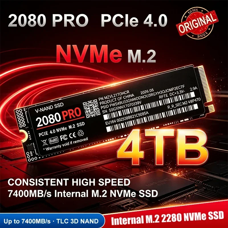 7400MB/s M.2 NVMe SSD 2080 PRO PCIe Gen4.0 X4 TLC 3D NAND 1TB 4TB 2280 Internal Gaming Solid State Drive for PS5 PC Laptop