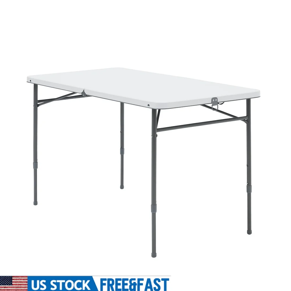 

4ft Foldable Adjustable Table Portable Folding Table Indoor Outdoor Use Compact Table Seats 4 Easy Storage Transport Durable
