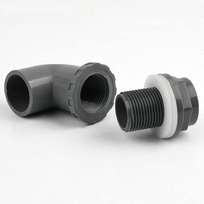 Engrossar Aquarium Overflow Juntas, Tubo de PVC Cinza, 90 ° Cotovelo Conectores Diretos, Entrada de Irrigação Jardim, saída dreno encaixe, 20-50mm