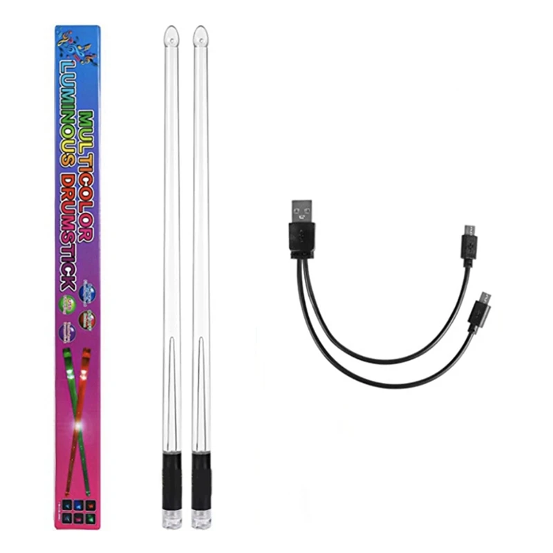 LED Light Emitting Drumsticks 15 Colour Gradient USB Rechargeable+Switch Electronic Drumsticks For Stage Performance