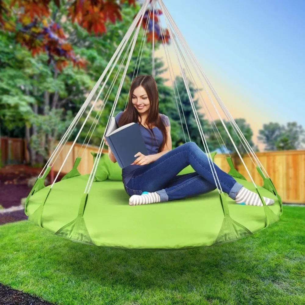 Stylish Hanging Swing Nest - Premium Cotton Double Hammock Daybed Saucer Swing Lounger - 264lbs Spinner Swing w/Pillow