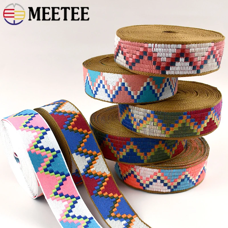 

2/5M Meetee 3cm Ethnic Polyester Jacquard Webbing Shoulder Bag Strap Bias Binding Ribbon Clothes Decor Tape Sewing Accessories