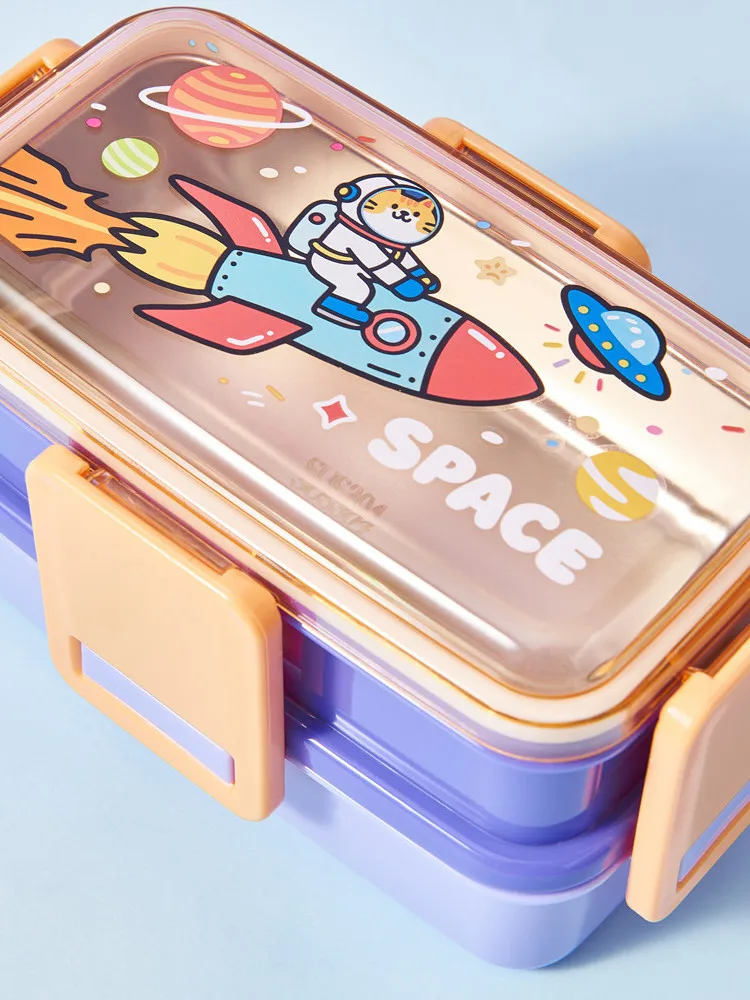 

Двухслойный портативный ланч-бокс из нержавеющей стали 304 с мультяшным аниме-дизайном для детей, офисных работников и студентов, для переноски еды...