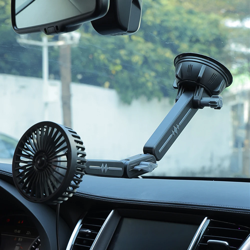 Suction Cup Car Windshield Fan 12V 24V Auto Ventilation Fan 360 Degree Rotatable Car Air Cooler for Truck SUV Sedan RV Van Boat
