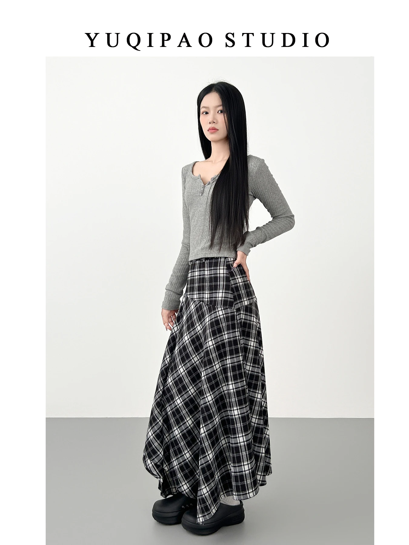 

Женская юбка больших размеров, черно-белая в клетку, асимметричная, расклешенная, стройнящая, осенне-зимняя, модная, ретро, с высокой талией, А-силуэт