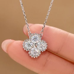 1.2ct Moissanite Clover Necklace Women Rose Gold Plated Iced Mosan Diamond Pendant Necklace 925 Sterling Silver Pass Tester Gift