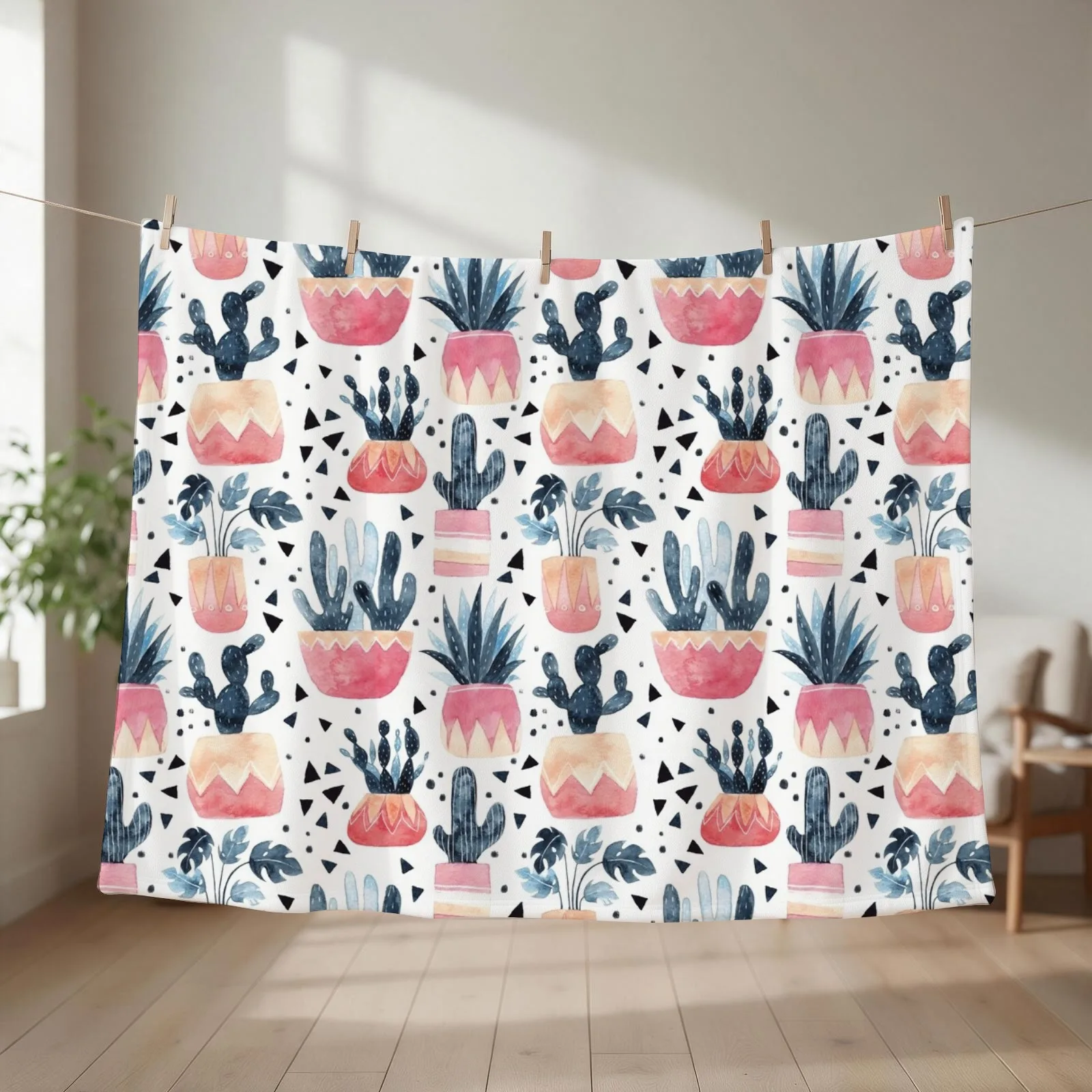 Cactus & Monstera Throw Blanket Soft Soft Plaid Camping Vintage Blankets