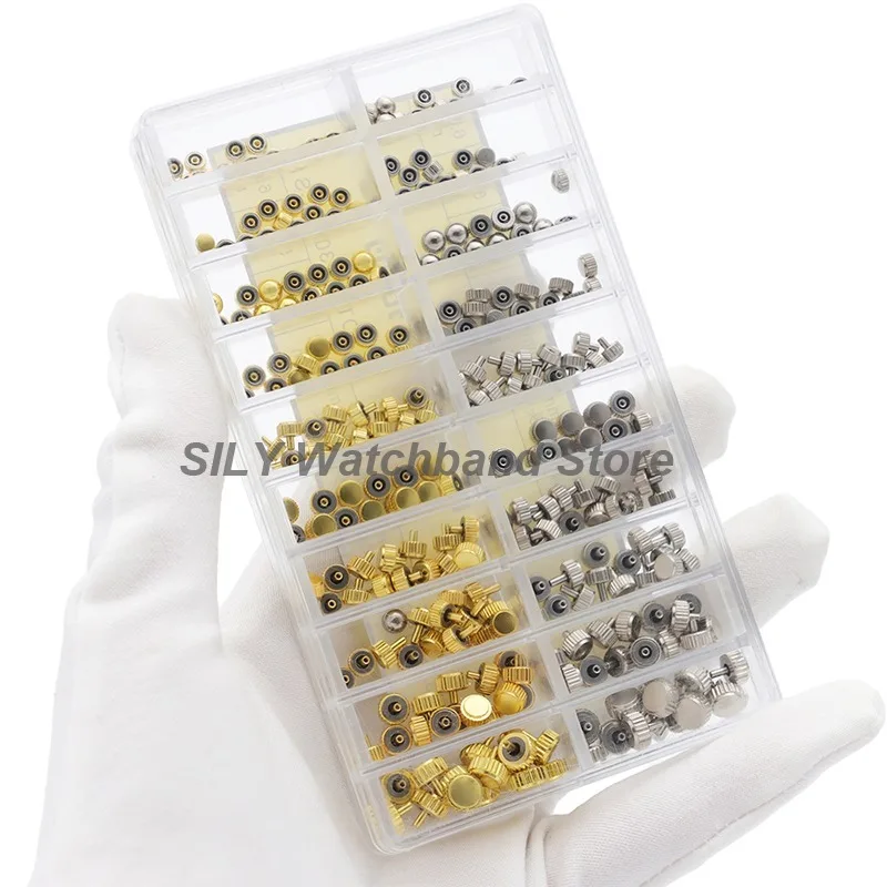 Gold Silver Replacement Assorted Dome Flat Head Retail Waterproof Watch Crown Parts Watch Accessories Repair Tools Kit For Watch
