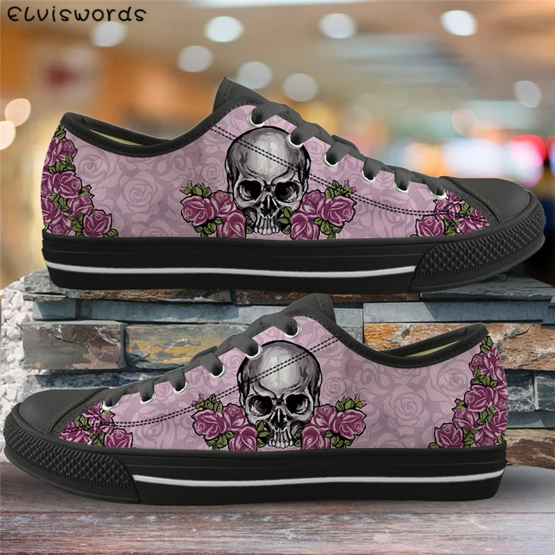 S Queen Skull Flower 3D Print Vulcanize Shoes Fashion Women Canvas Low Top Flats Lace Up Comfortable Shoes Walk Zapatos