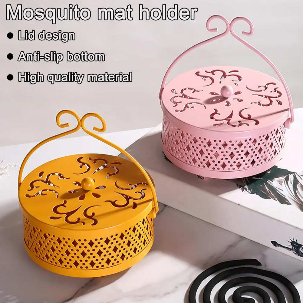 Iron Incense Holder Portable Heavy Duty Metal Incense Burner with Lid Handle Hollow Ash Catcher Box for Repellent for Desktop