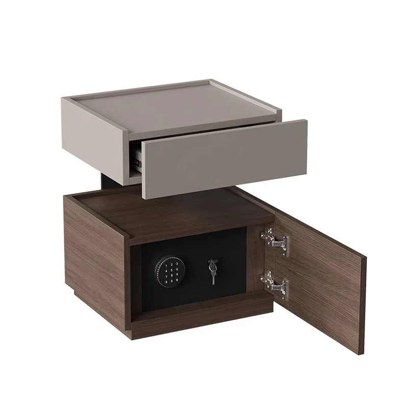 

Italian minimalist bedside table safe, integrated light luxury high-end feeling master bedroom with lamp