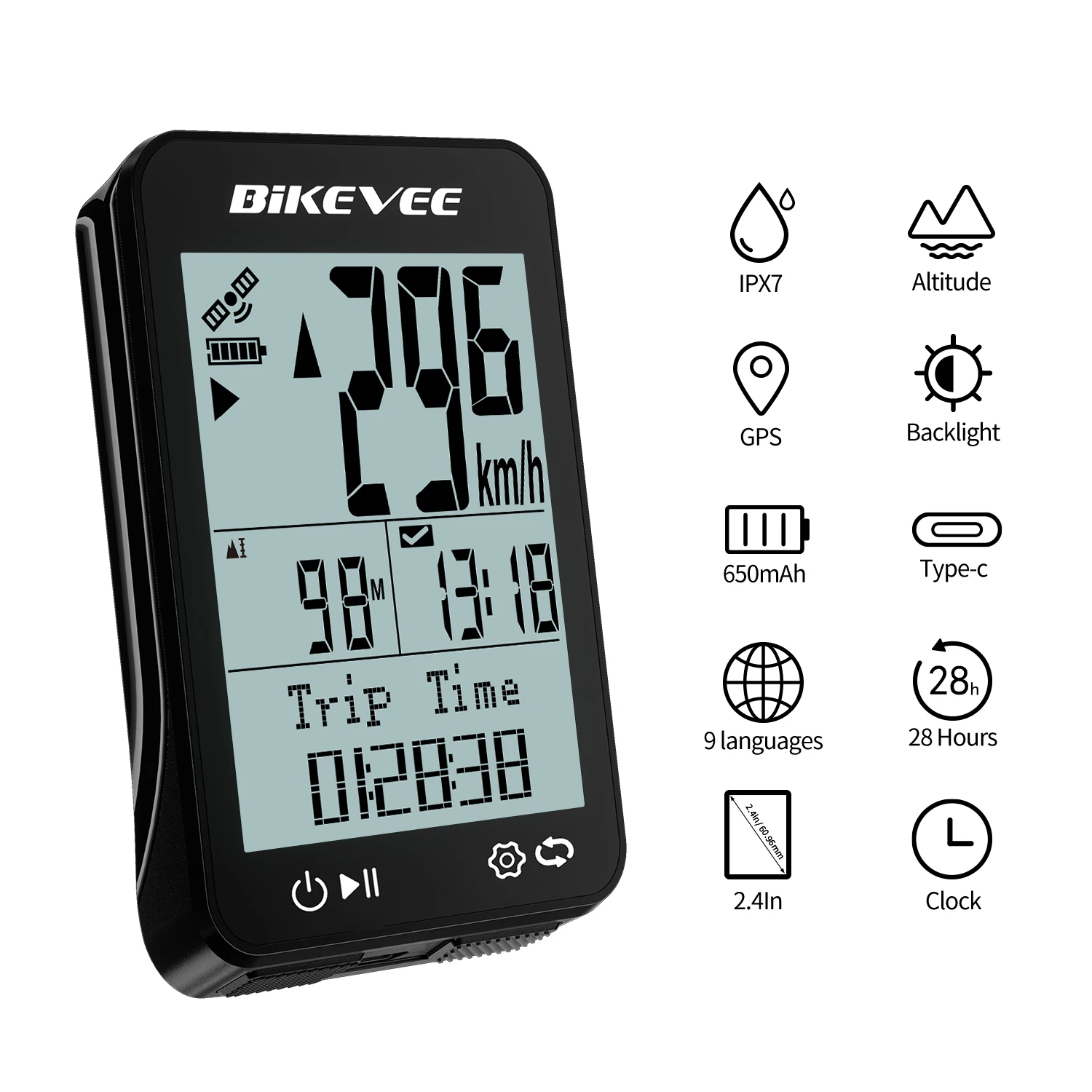 GPS Wireless Bike Computer 8 Languages Waterproof With Backlight Bracket Cycling Speedometer Rate Stopwatch Bicycle Accessories
