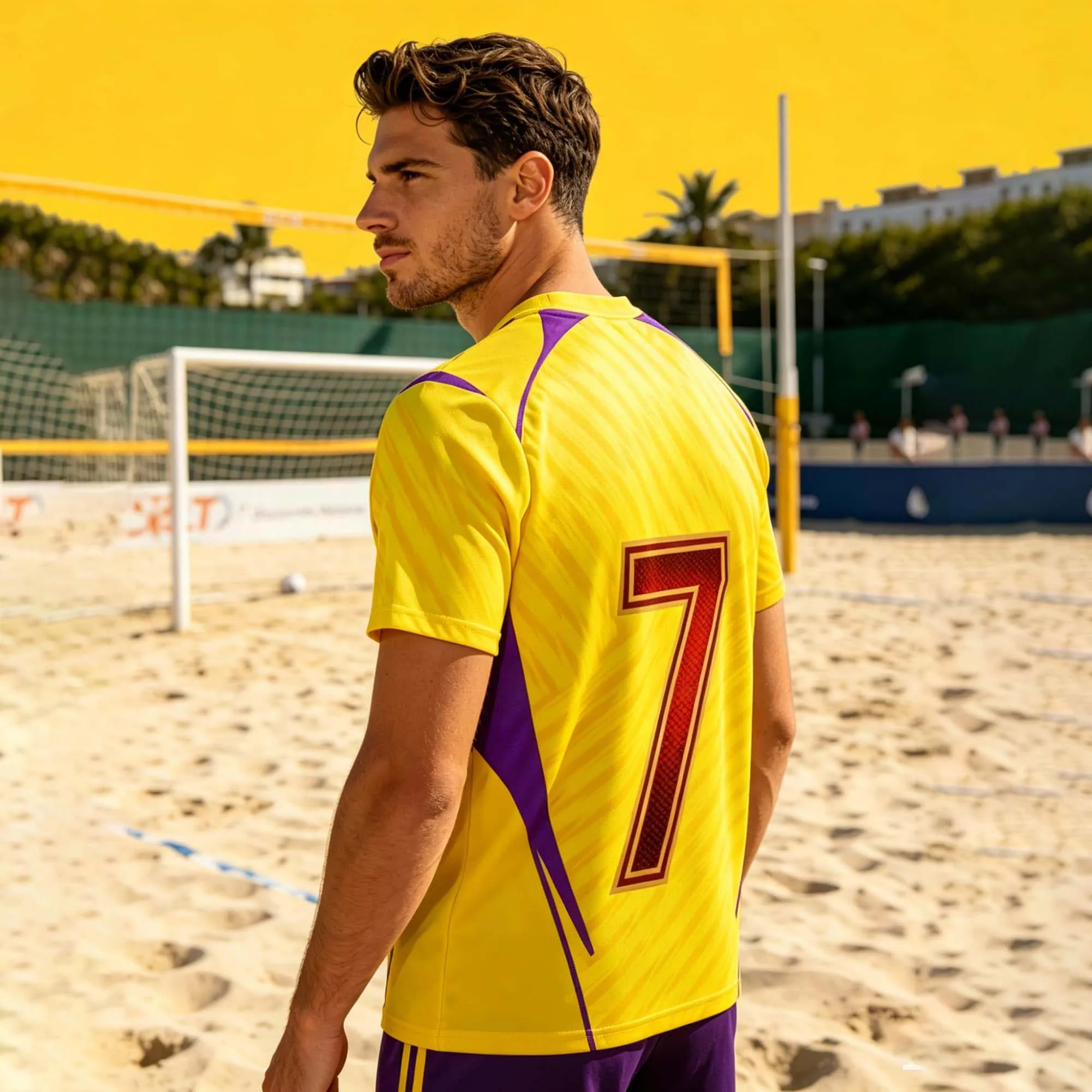 Schnell trocknendes Beach-Volleyball-Trikot mit diagonaler Linie und Nummer 7-Aufdruck, kurzärmlig, atmungsaktiv, für Spieltraining, sportliches Sport-T-Shirt