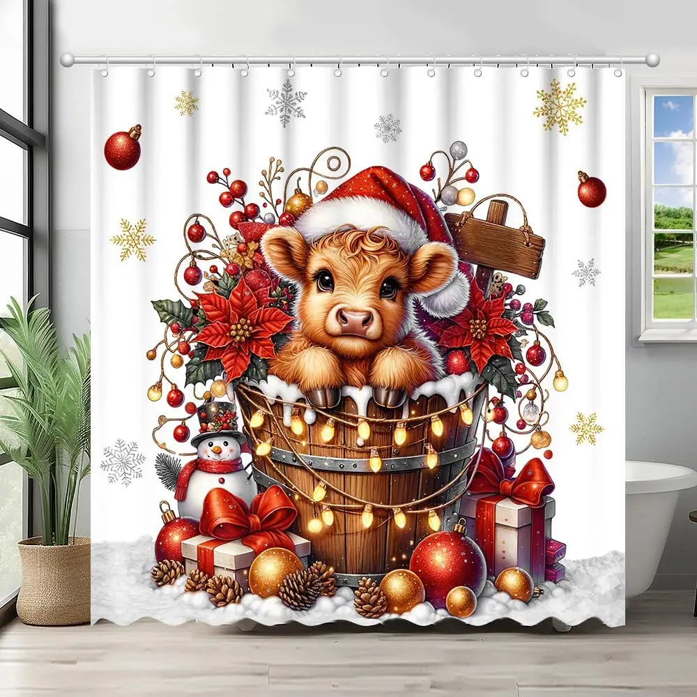 

Рождественская занавеска для душа с Хайлендской коровой, веселая рождественская домашняя занавеска для ванной комнаты, набор занавесок для ванны в деревенском стиле в деревенском стиле