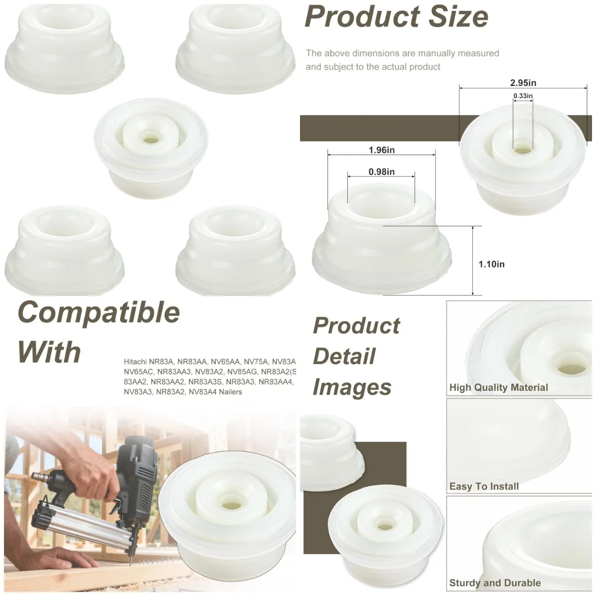 

5 Pack 883511 Piston Bumper Fits For NR83A3 Framing Nailer Replacement for Metabo HPT/Hitachi 883-511 Piston Bumper